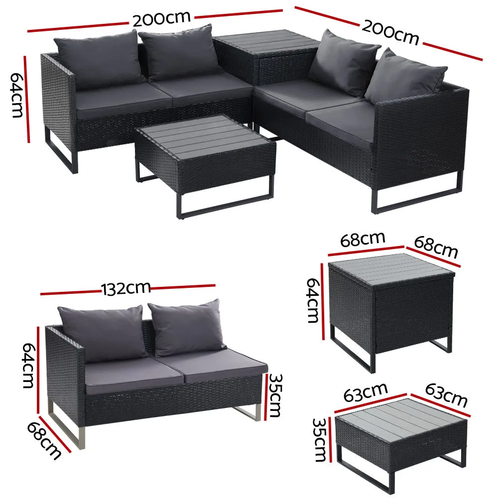 Outdoor Sofa Lounge Set With Storage - Black