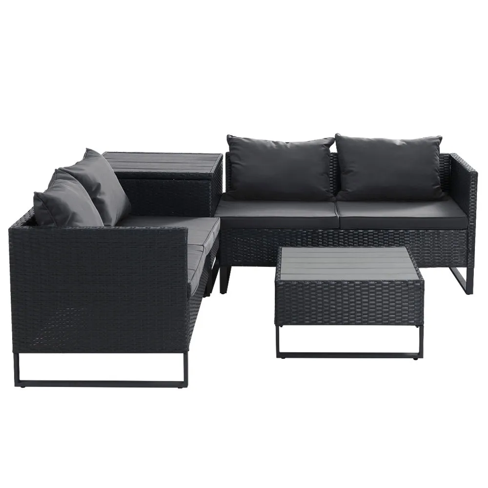 Outdoor Sofa Lounge Set With Storage - Black