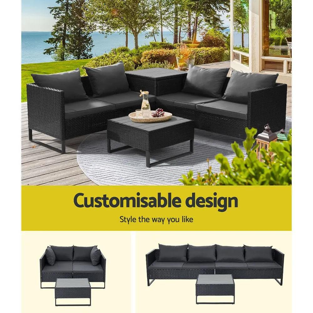 Outdoor Sofa Lounge Set With Storage - Black