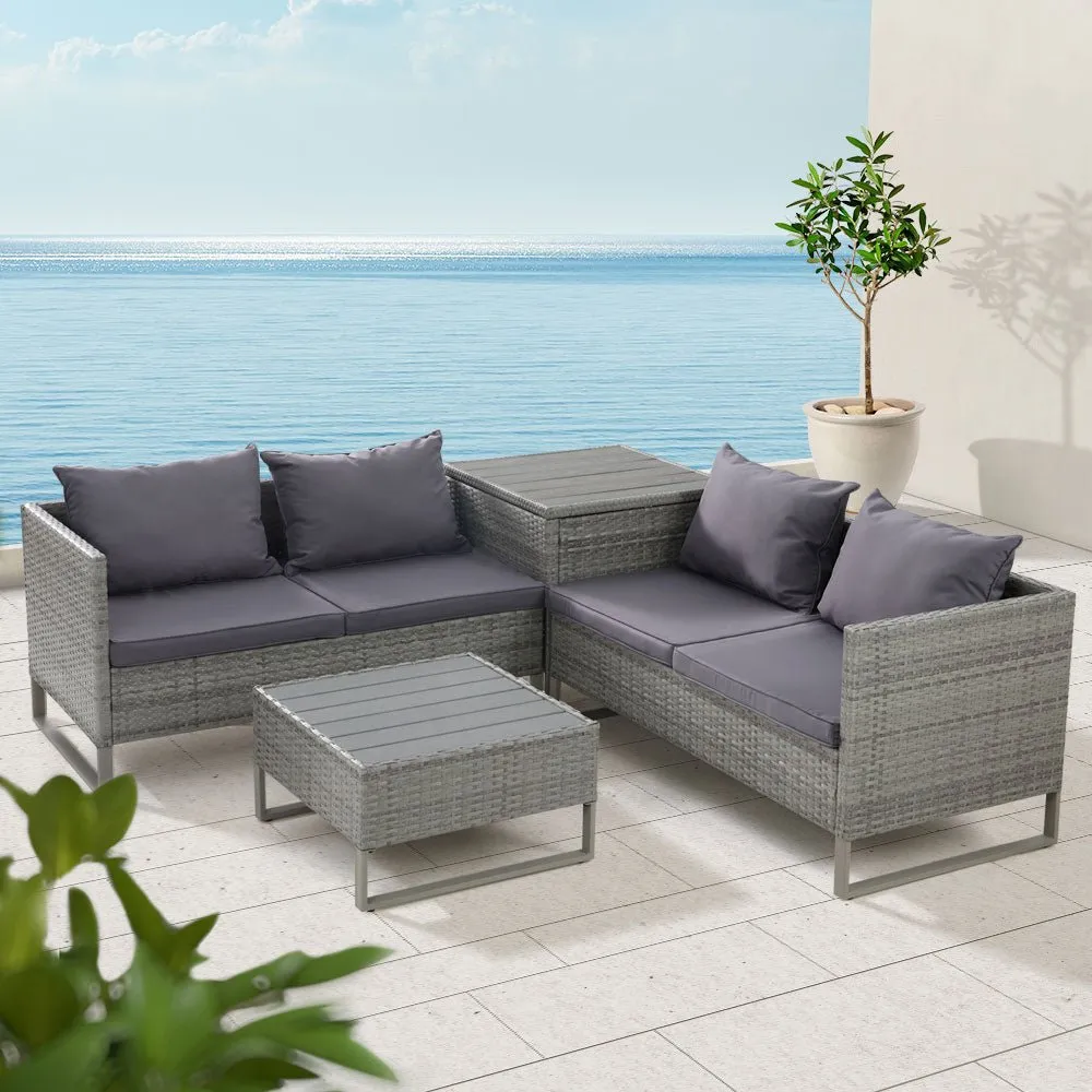 Outdoor Sofa Lounge Set With Storage - Grey