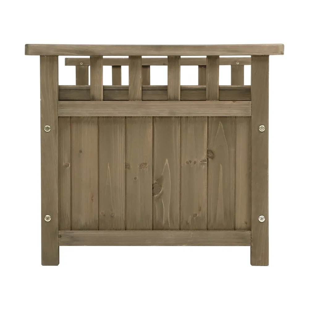 Outdoor Storage Bench Box Wooden Garden Toy Tool Sheds Patio Furniture Brown