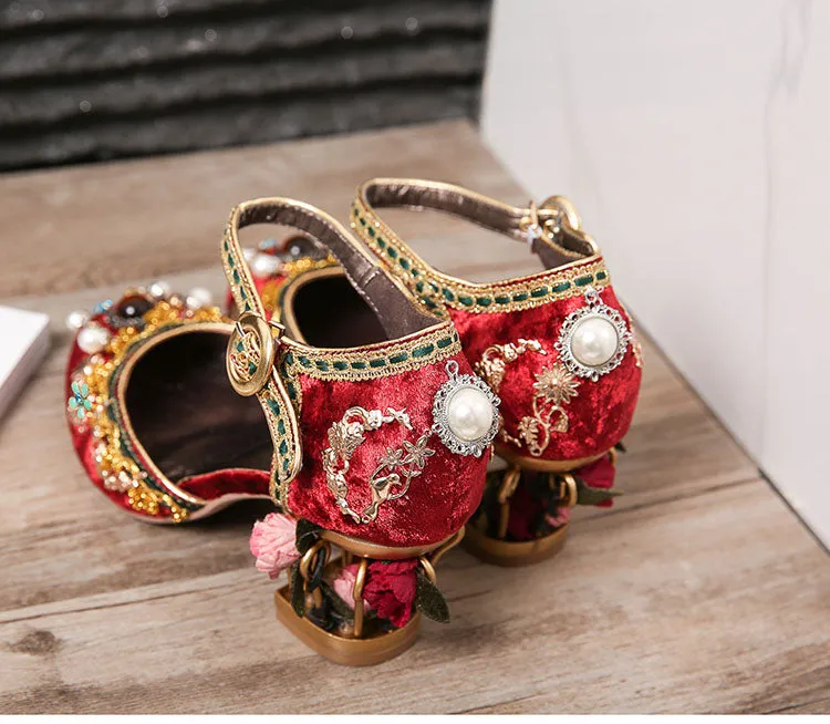 Pearl & Flower Mary Janes Pumps