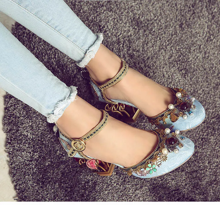 Pearl & Flower Mary Janes Pumps