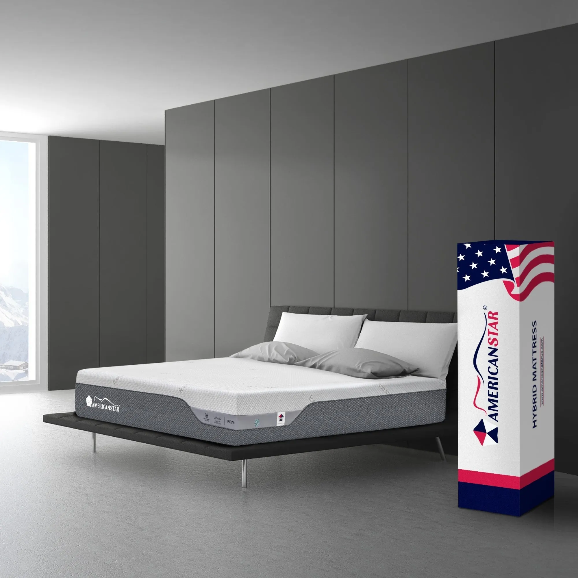Primerest Firm Mattress 11.5" Hybrid Aero Gel Memory Foam with Ice Feel Cooling Knitted Fabric, Made in USA - Queen