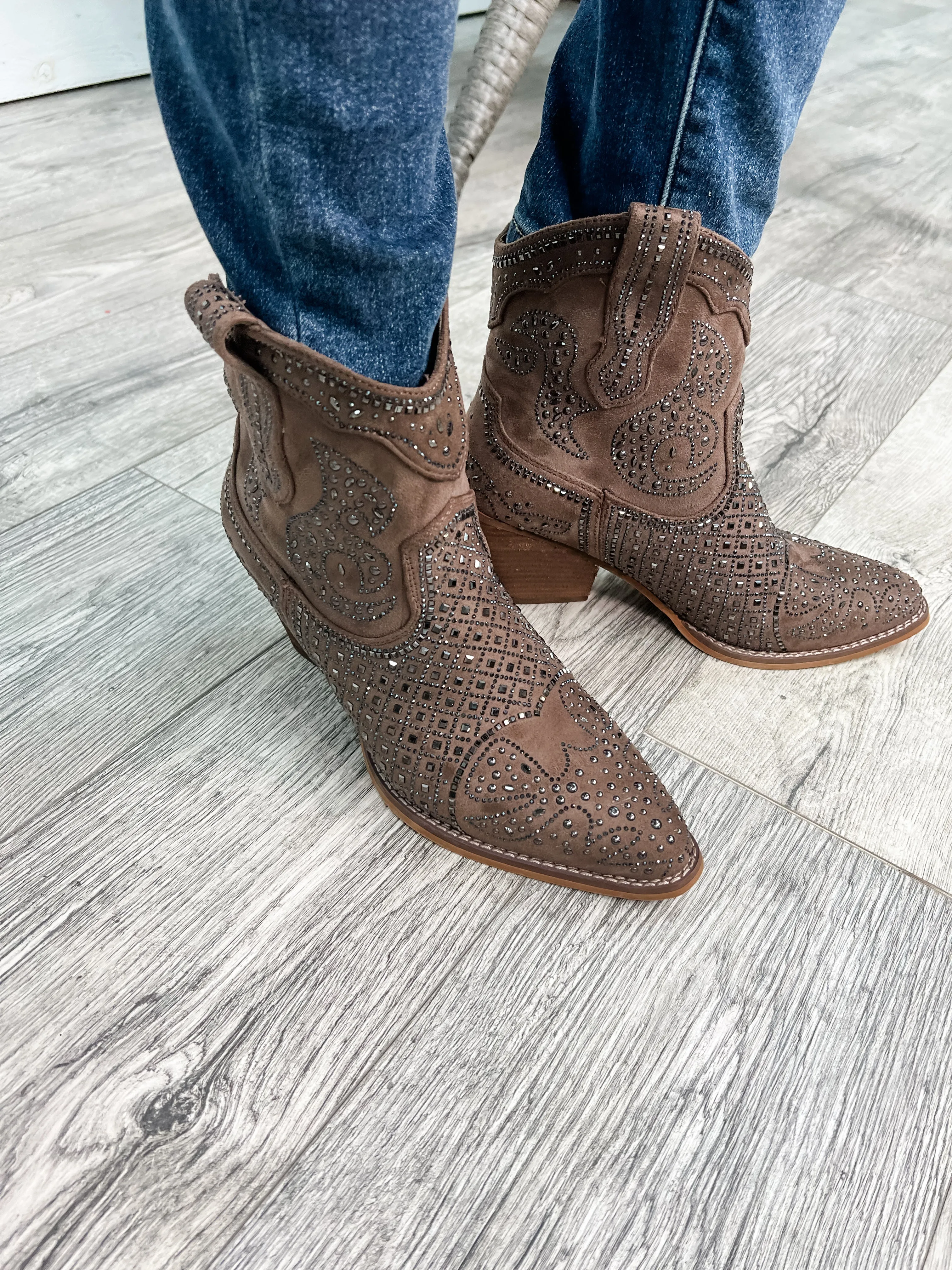 "Show Off" By Very G Western Style Studded Bootie (Taupe)