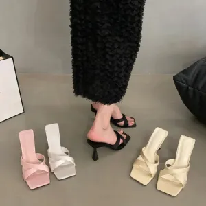 Sohiwoo Summer 2024 Women's Slippers New Open Toe Thin Heels Outdoor Ladies Slippers Dress Party Shoes Mules Women Shoes
