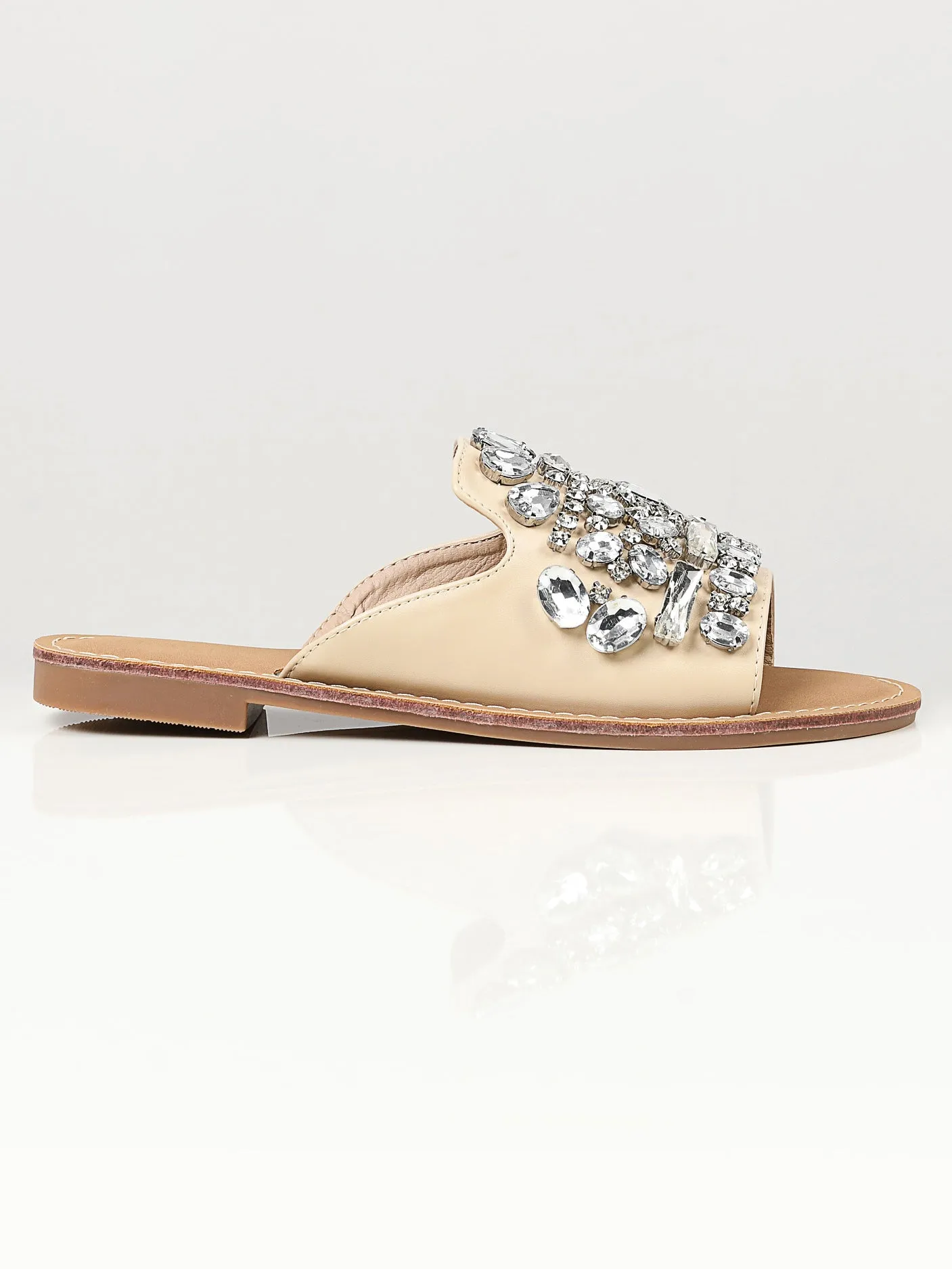 Stone Studded Flats - Beige