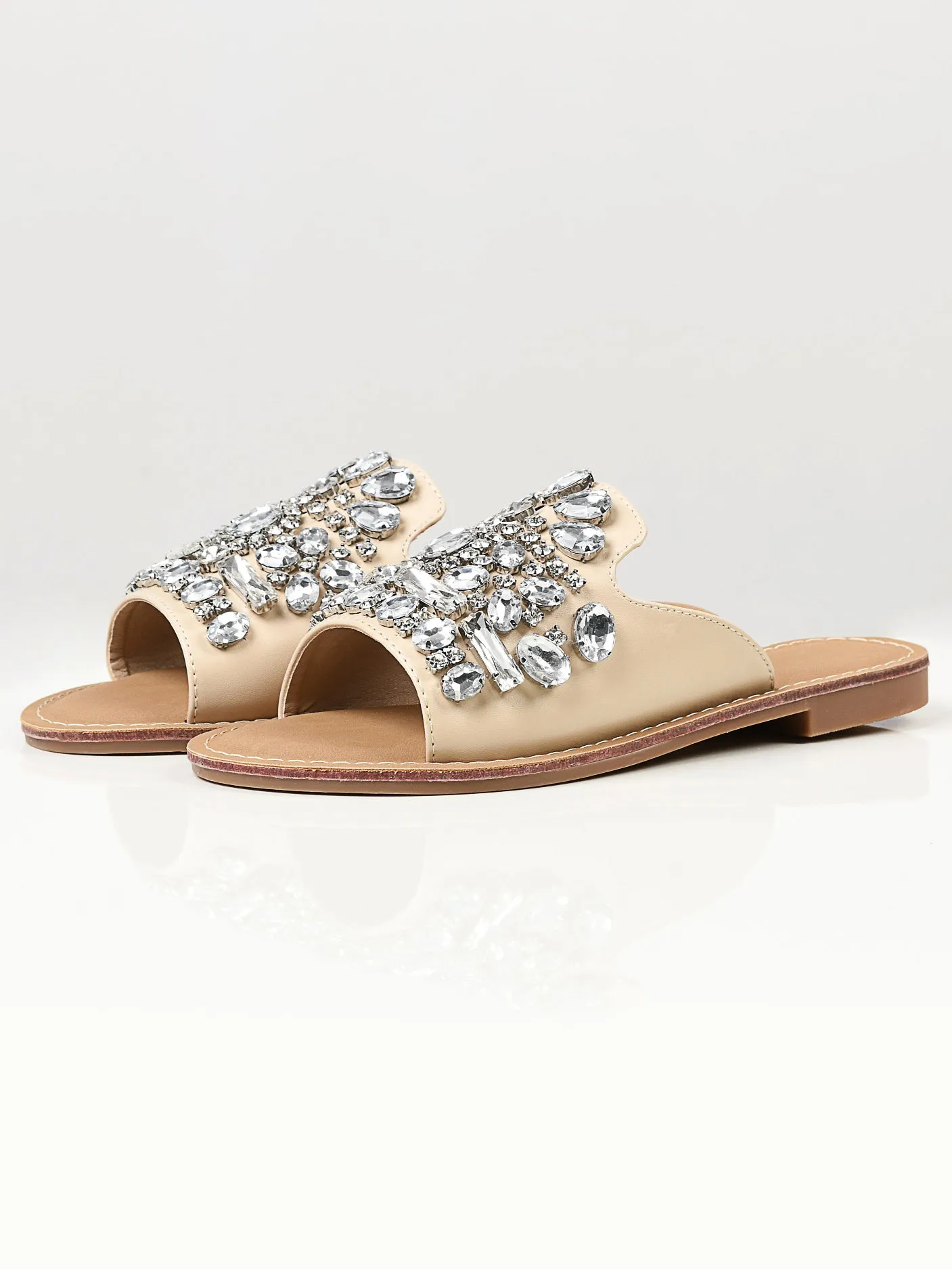 Stone Studded Flats - Beige