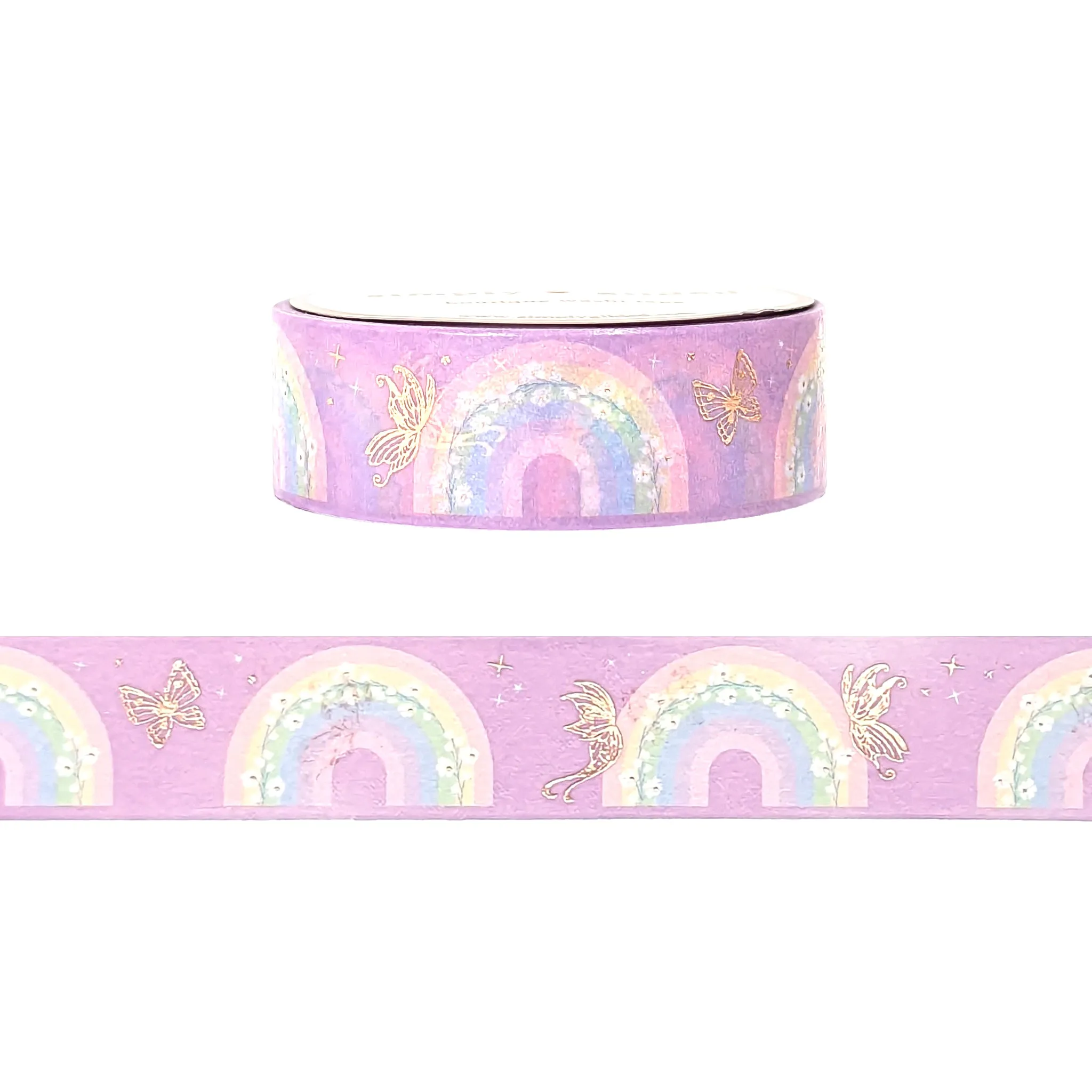 Sugar Plum Fairy Rainbow washi (15mm   rose gold foil)