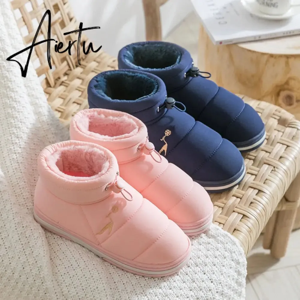 Women Cotton Shoes High-top Winter Plus Velvet Warmth Thick-soled Outdoor Down Couple Round Toe Woman Flats Slip-on Footwear