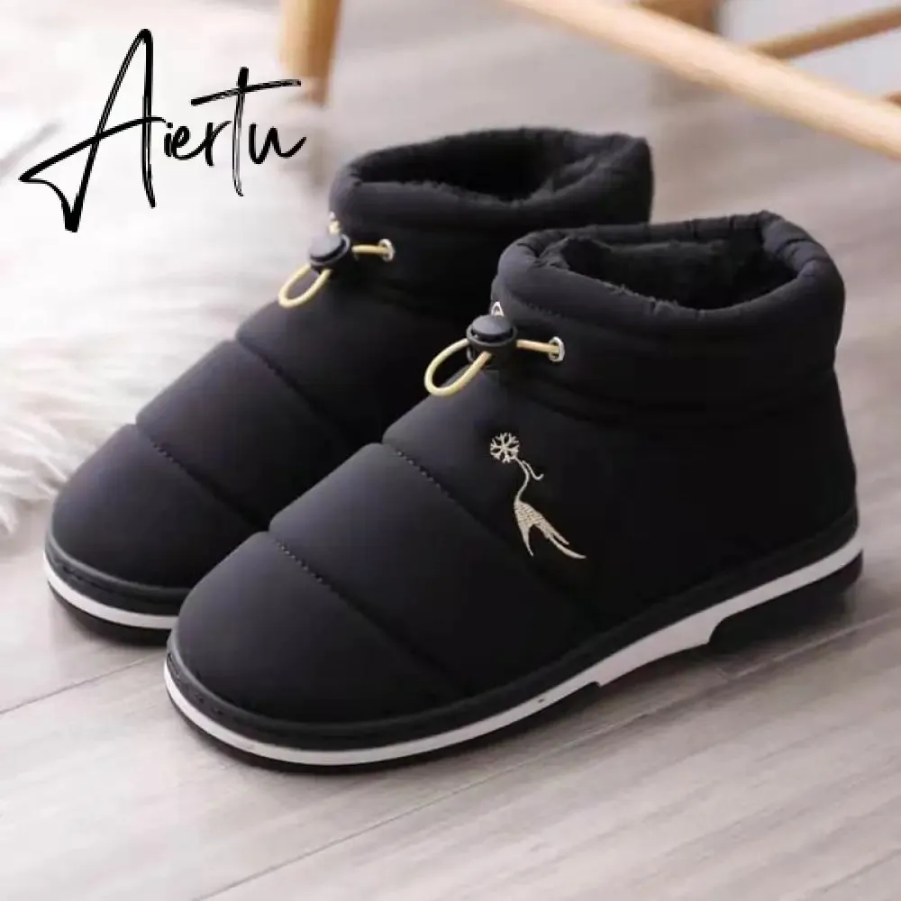 Women Cotton Shoes High-top Winter Plus Velvet Warmth Thick-soled Outdoor Down Couple Round Toe Woman Flats Slip-on Footwear