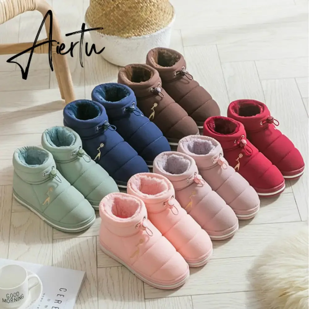 Women Cotton Shoes High-top Winter Plus Velvet Warmth Thick-soled Outdoor Down Couple Round Toe Woman Flats Slip-on Footwear