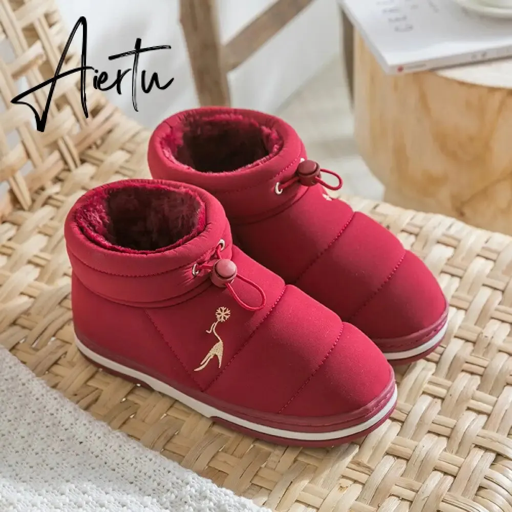 Women Cotton Shoes High-top Winter Plus Velvet Warmth Thick-soled Outdoor Down Couple Round Toe Woman Flats Slip-on Footwear