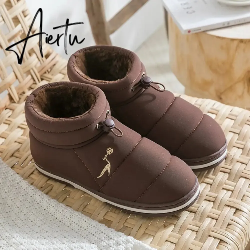 Women Cotton Shoes High-top Winter Plus Velvet Warmth Thick-soled Outdoor Down Couple Round Toe Woman Flats Slip-on Footwear