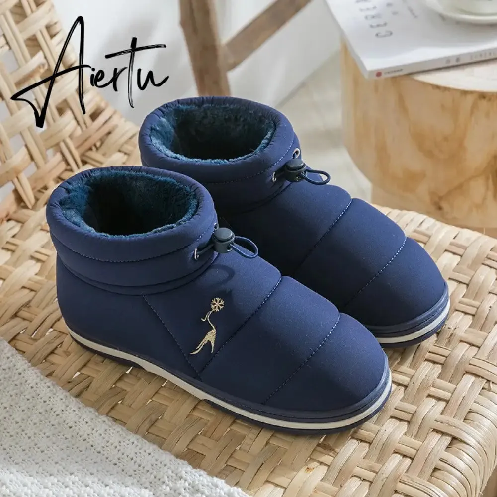 Women Cotton Shoes High-top Winter Plus Velvet Warmth Thick-soled Outdoor Down Couple Round Toe Woman Flats Slip-on Footwear