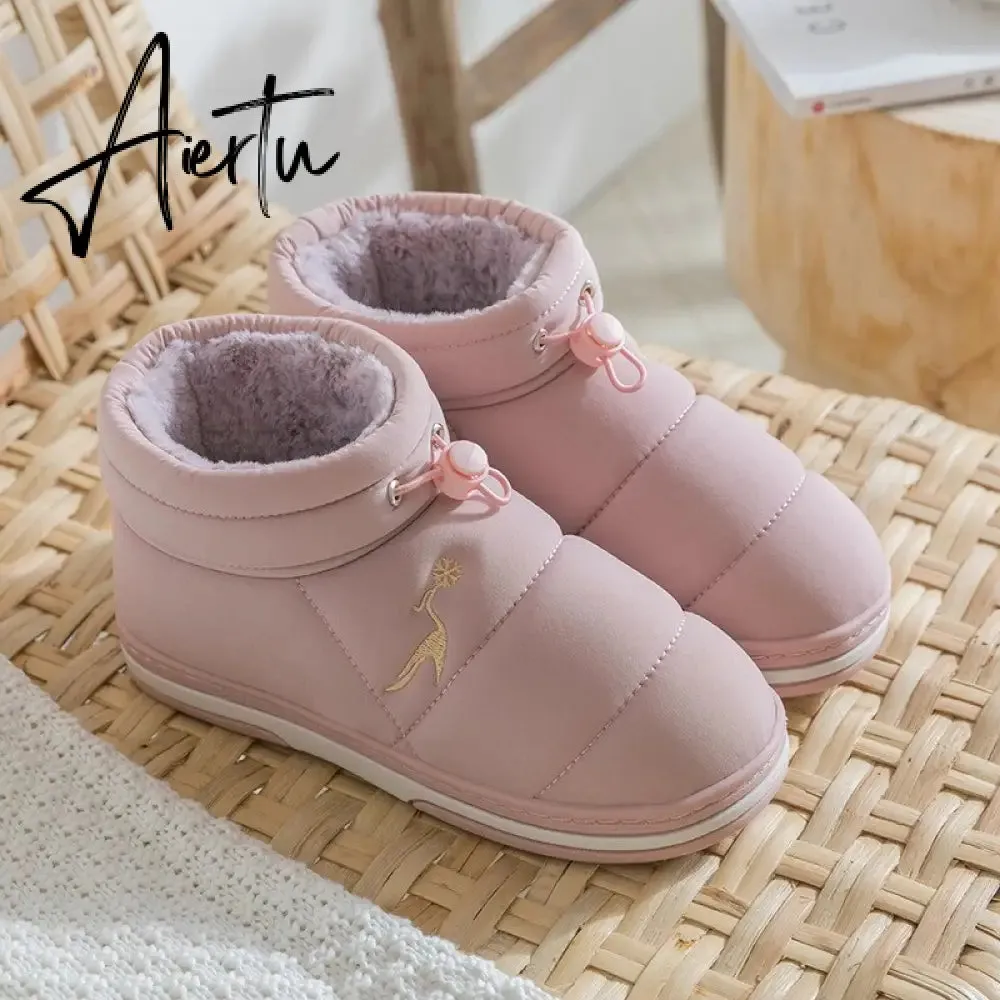 Women Cotton Shoes High-top Winter Plus Velvet Warmth Thick-soled Outdoor Down Couple Round Toe Woman Flats Slip-on Footwear