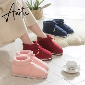 Women Cotton Shoes High-top Winter Plus Velvet Warmth Thick-soled Outdoor Down Couple Round Toe Woman Flats Slip-on Footwear