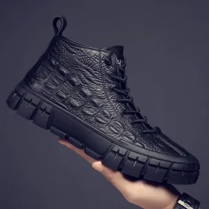 Yeknu Winter New Men&#39;s High-Top Simple Temperament Leisure  Leather Shoes Mid-Top Martin Boots Light Weight British  Wild Trendy Shoes