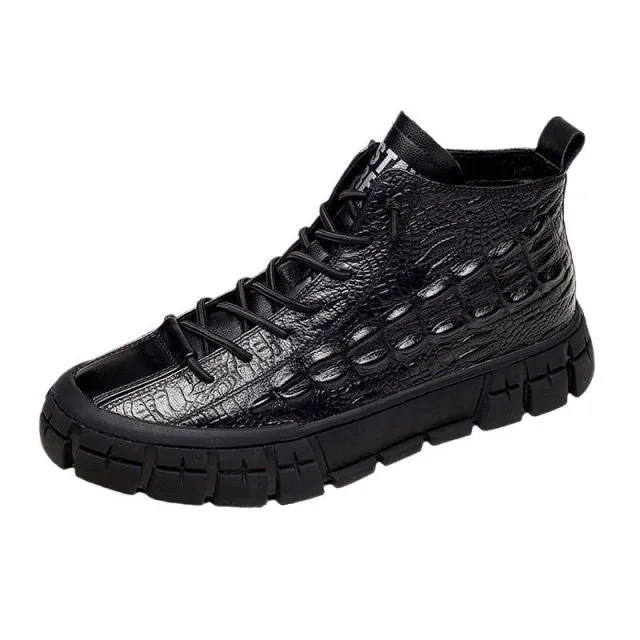 Yeknu Winter New Men&#39;s High-Top Simple Temperament Leisure  Leather Shoes Mid-Top Martin Boots Light Weight British  Wild Trendy Shoes